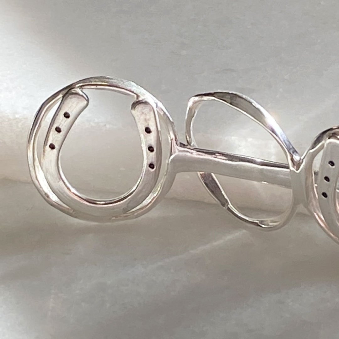 Handcast Horseshoe and Sterling Silver on Brass Center Ring Bun Cover Urban-Equestrian