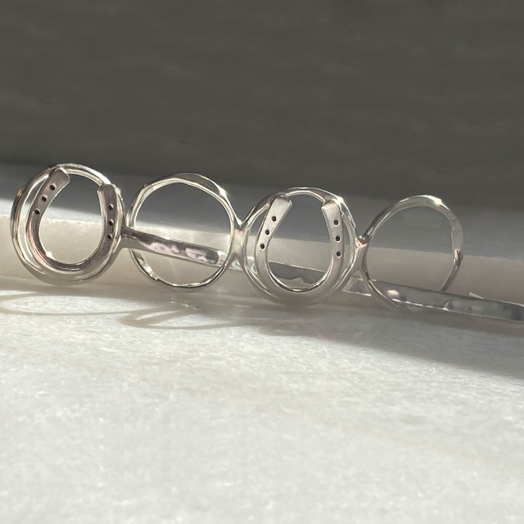 Handcast Horseshoe and Sterling Silver on Brass Center Ring Bun Cover Urban-Equestrian