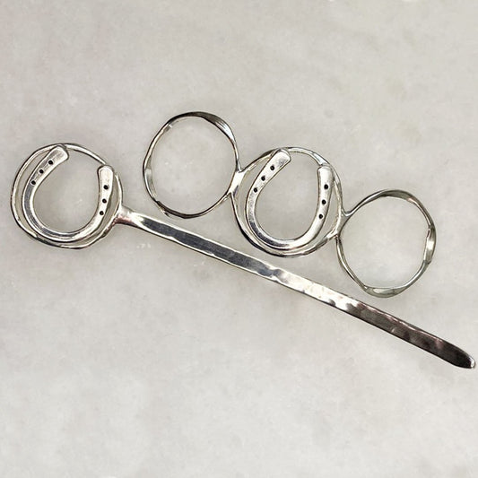 Handcast Horseshoe and Sterling Silver on Brass Center Ring Bun Cover Urban-Equestrian