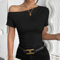 Women’s Y2K Ruched One-Shoulder Summer Top – Slim Fit Asymmetrical Shirt FitiqueFit