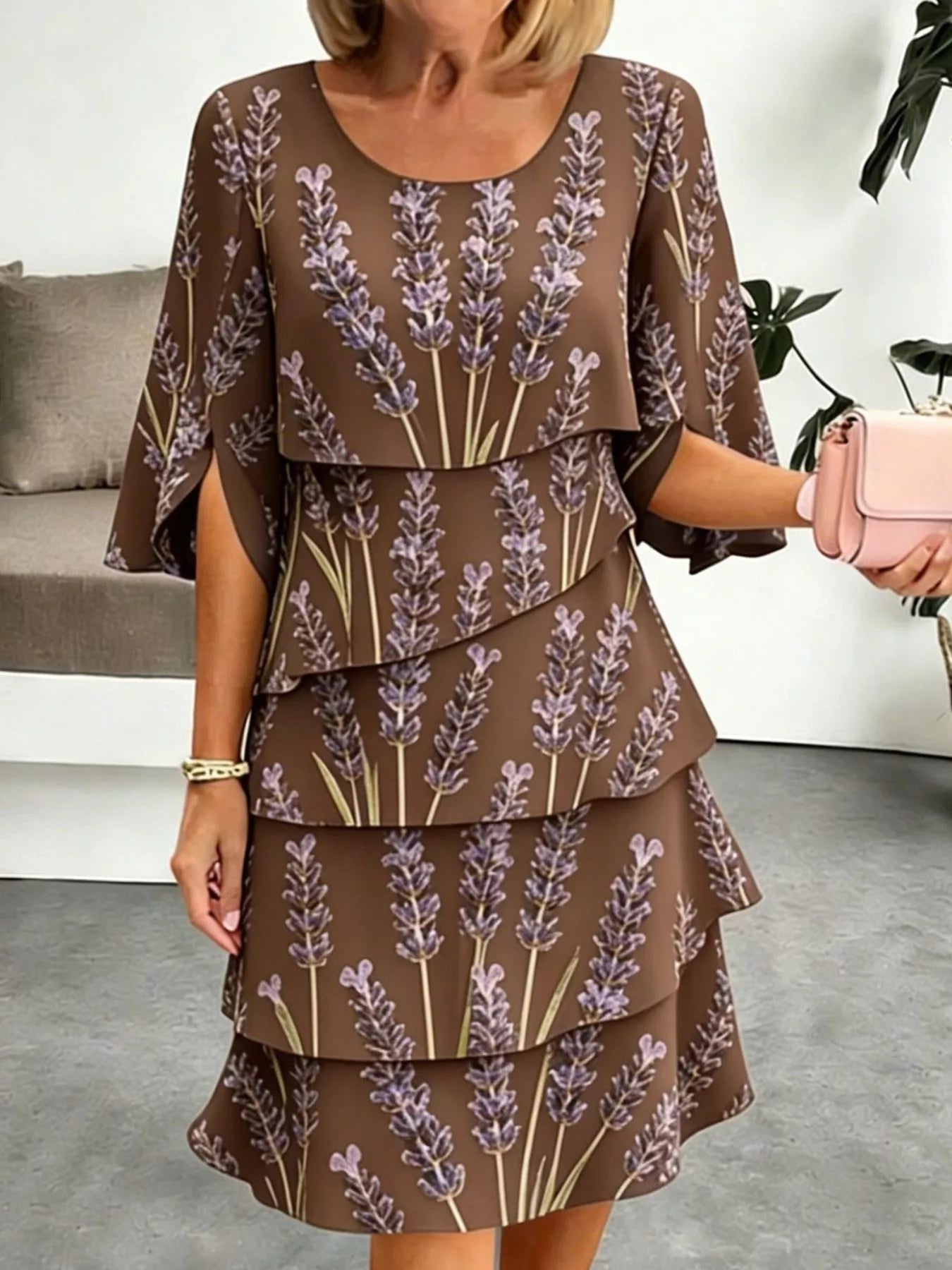 Full Size Floral Print Ruffle Hem Dress Plus Size New Era Fashion LLc