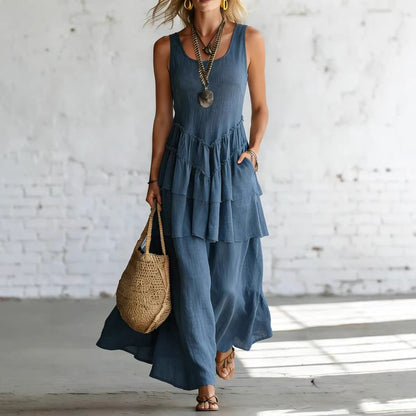 Women's Cotton Linen Sleeveless Loose Maxi Dress FitiqueFit