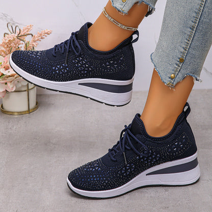 Ins Rhinestone Sneakers Fashion Lace Up Wedges Casual Shoes Women's Daily Commuting Sports Shoes See size chart under “more details” The Fashion Celestial