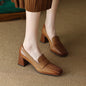 Women's Sheepskin Square Toe Chunky Heel Pumps – Retro High Heel Dress Shoes FitiqueFit