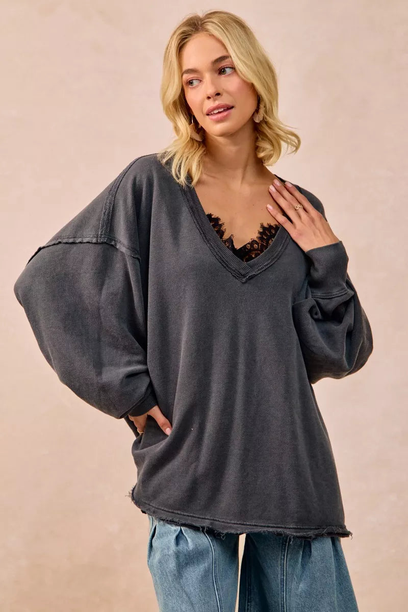 BiBi Mineral Washed French Terry Oversized Sweatshirt FitiqueFit