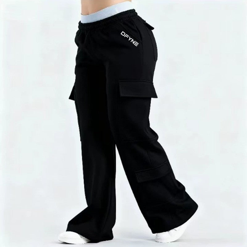 Women's Loose-Fit Casual Pants with Pockets – Solid Color Two-Tone Label FitiqueFit