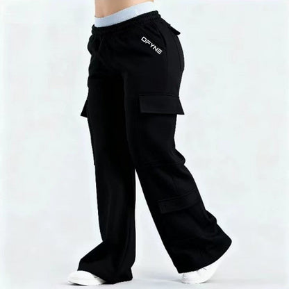 Women's Loose-Fit Casual Pants with Pockets – Solid Color Two-Tone Label FitiqueFit