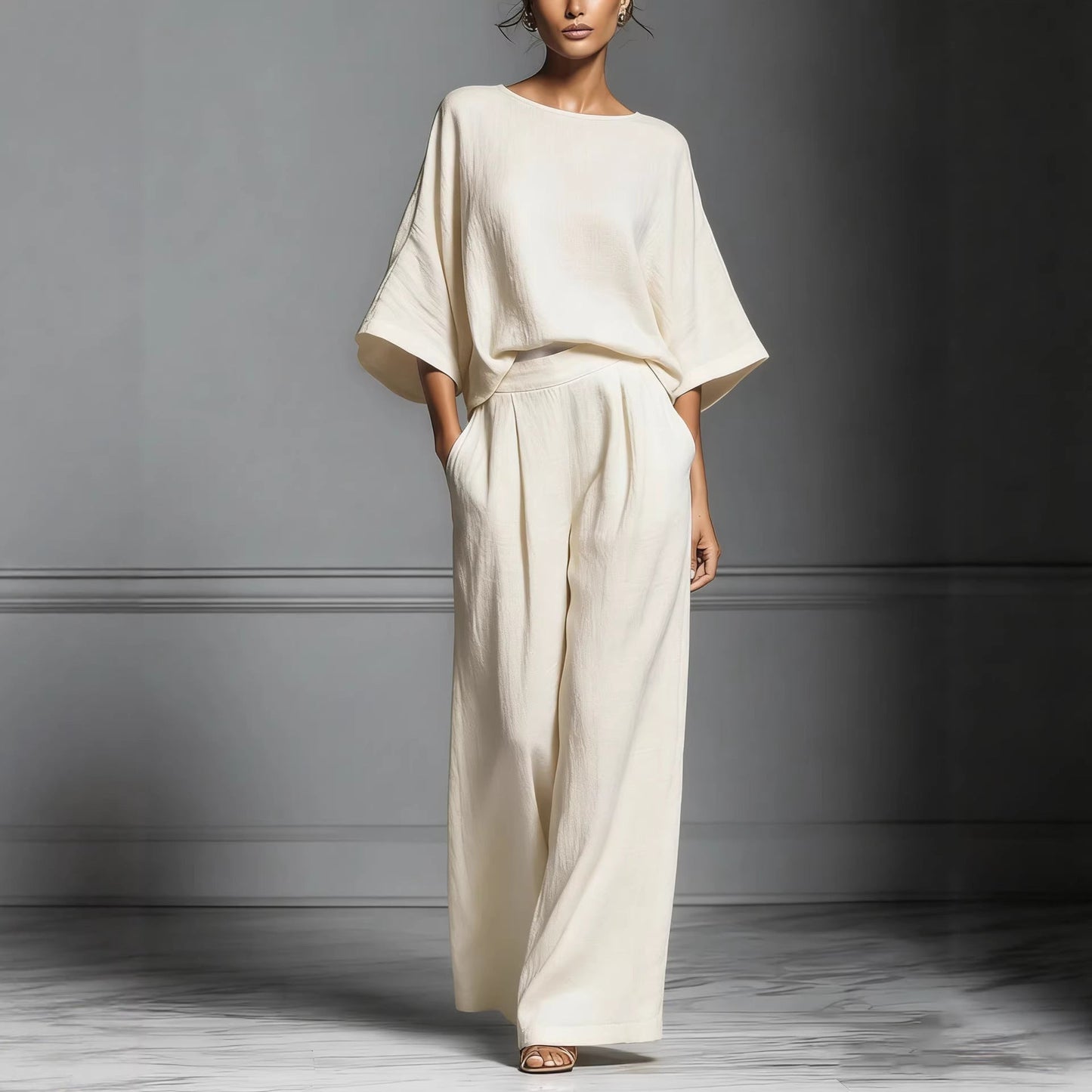 Women’s Flared-Sleeve Linen Suit Two Piece Set FitiqueFit