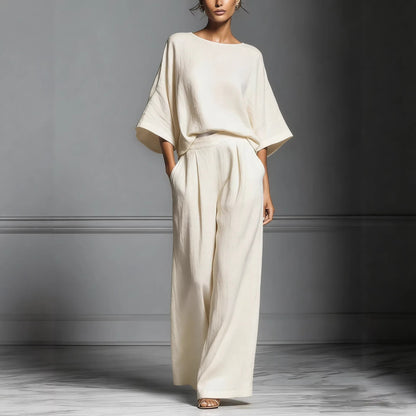 Women’s Flared-Sleeve Linen Suit Two Piece Set FitiqueFit