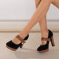 [Retro Heeled Pumps] Women's Retro Style Round Toe High Heeled Pumps, Buckle Platform Block Heel Shoes, Women's Footwear NovaCart