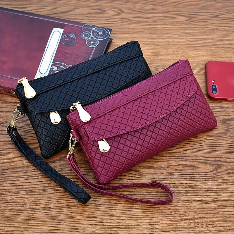 Women's Argyle Quilted Clutch Bag - Multi Zipper Wristlet Bag For Phone & Coin, Fashion Handbag - For Women - Suitable for Evening Parties & Casual Outings - Perfect Gift for Her NovaCart