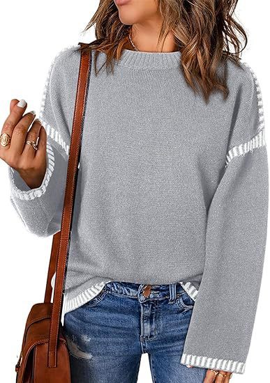Solid Round Neck Pullover Sweater Autumn And Winter Loose Long Sleeve Tops For Women Clothing Grayceful LLC