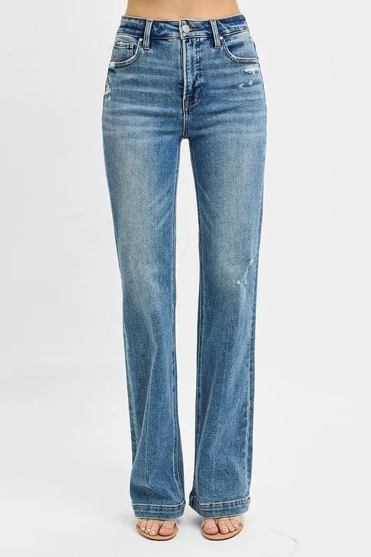 RISEN Full Size Distressed Detail Bootcut Jeans Plus Size West2East Surf