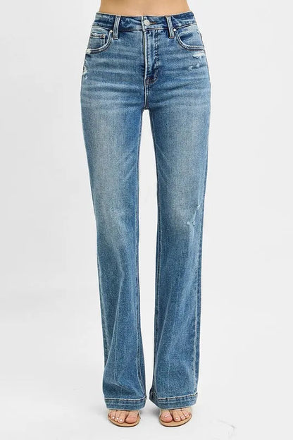 RISEN Full Size Distressed Detail Bootcut Jeans Plus Size West2East Surf