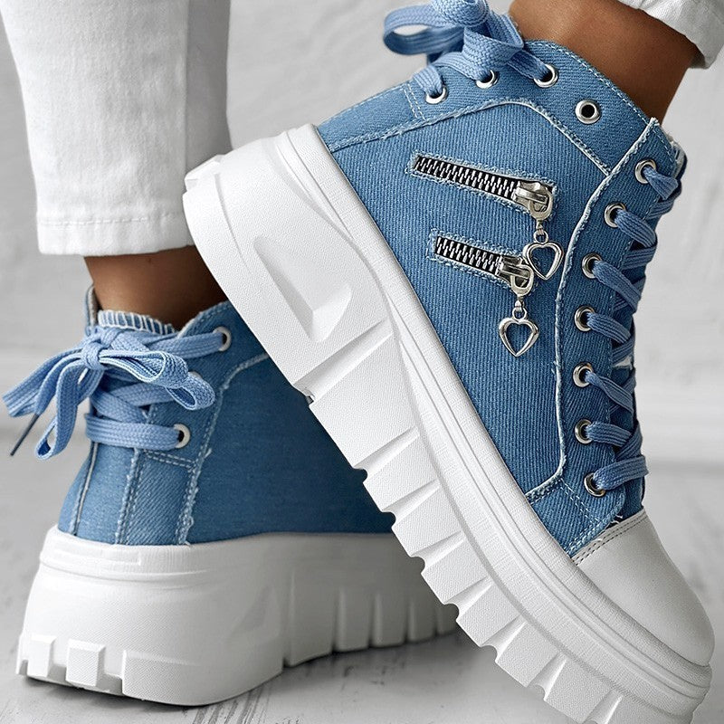 Muffin Heel Side-Zipper & Dual Lace-Up Casual Sneakers for Women FitiqueFit