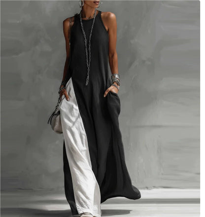 Off-Shoulder Color-Block Flared Maxi Dress with Pockets | 5 Colors FitiqueFit