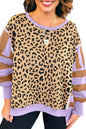 Purple Leopard Striped Patchwork Plus Size Loose Sweatshirt Garden Naked Curves