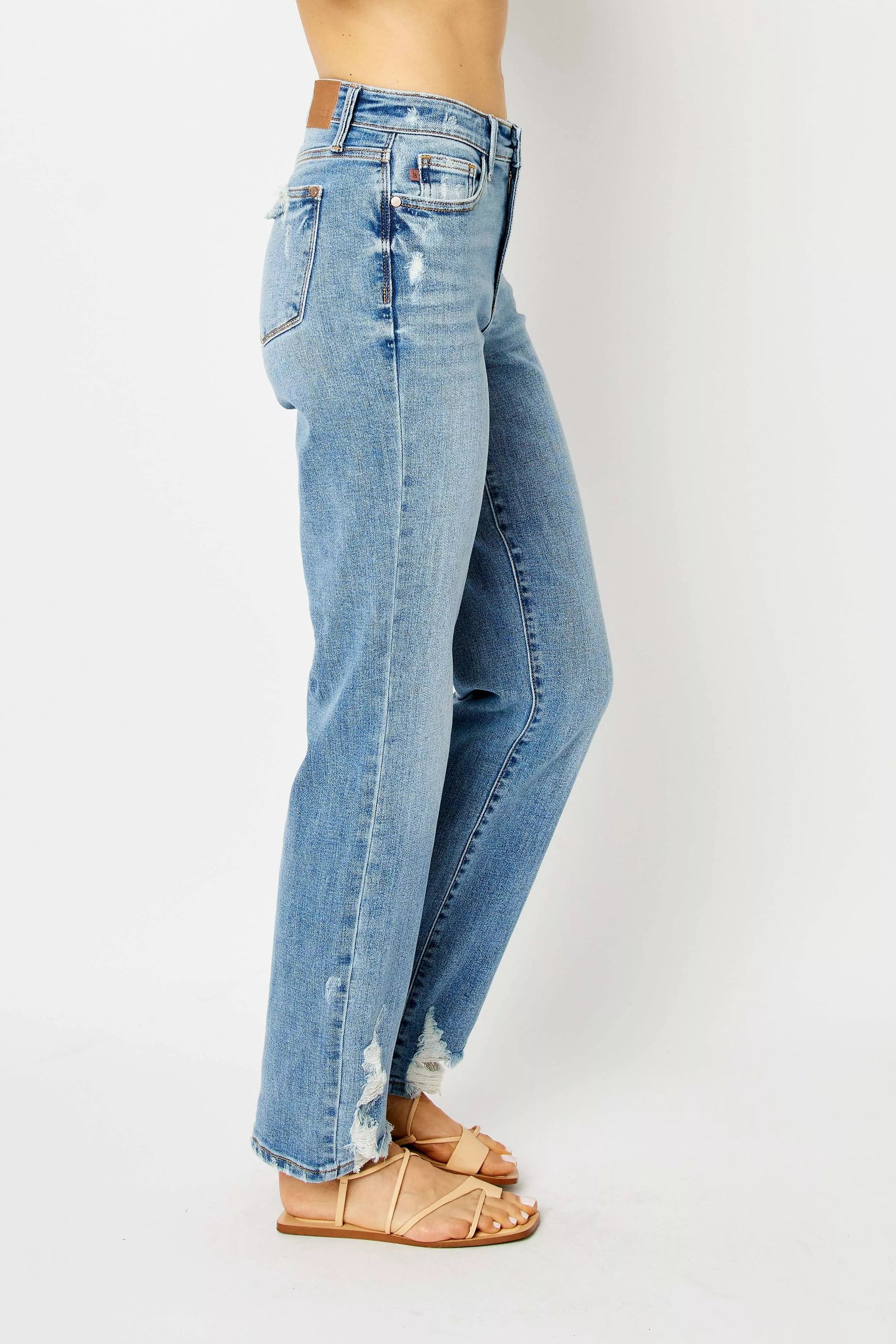 Judy Blue Full Size High Waist Straight Jeans with Heavy Destroy Plus Size Garden Naked Curves