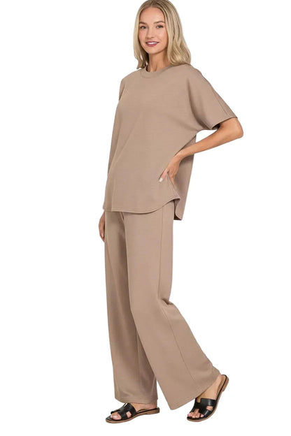 Zenana Scuba Curbed Hem Top & Pants Set West2East Surf