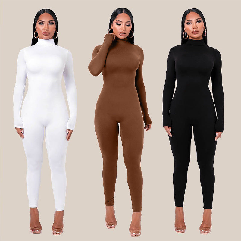 Autumn And Winter Solid Color Tight Long Sleeve Fleece-lined Yoga Jumpsuit Grayceful LLC