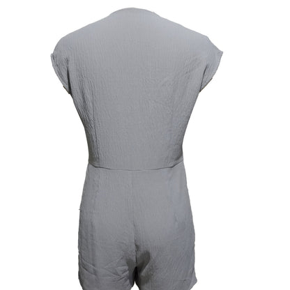 Women’s Short Button Front Jumpsuit – V-Neck Patchwork Romper FitiqueFit