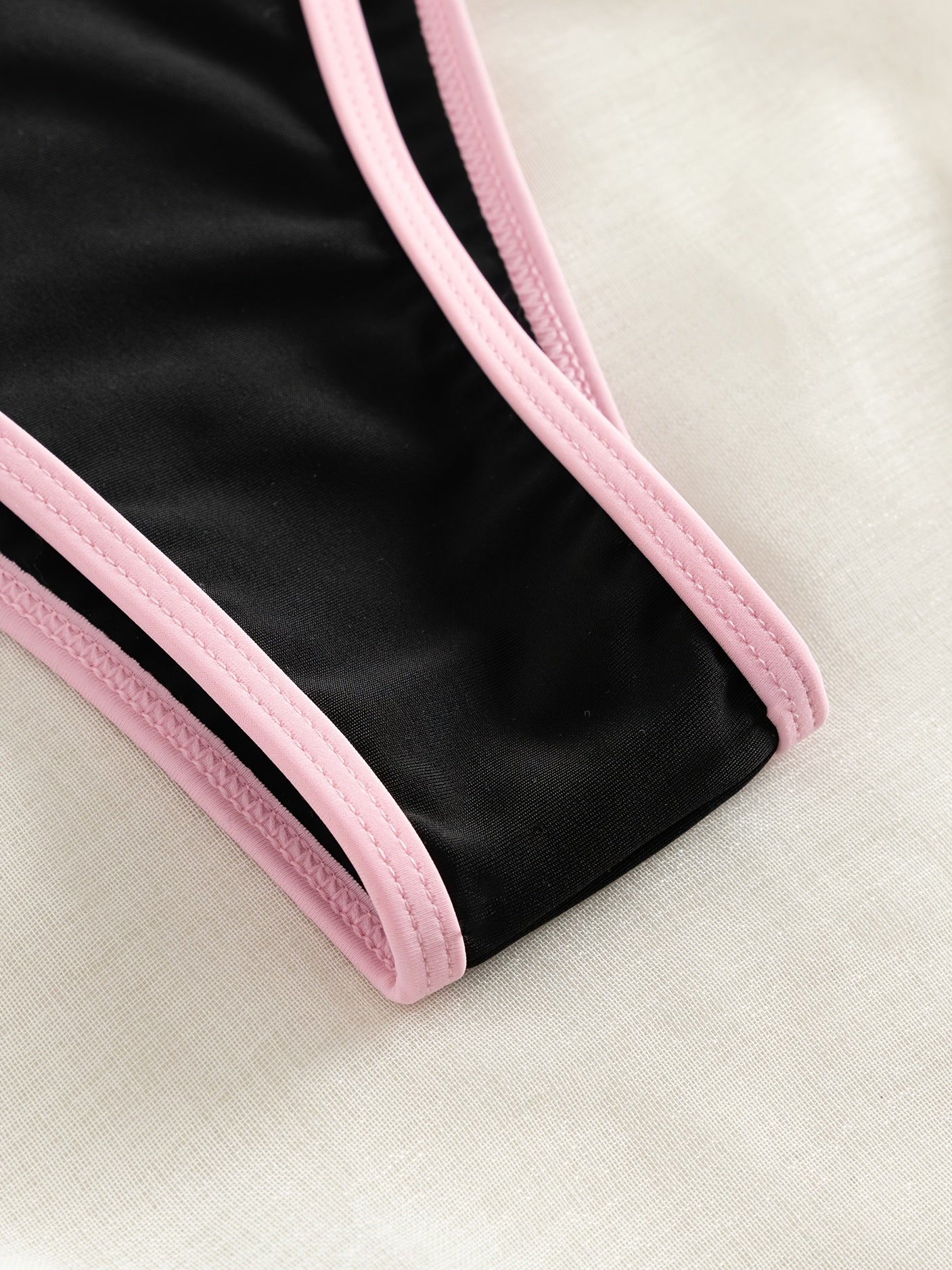 Contrast Trim Tie Side 2 Piece Bikini Swimsuit, Triangle Halter Tie Back Neck Stretchy Beachwear, Cute & Sexy, Women's Swimwear & Clothing NovaCart
