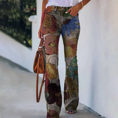 Plus Size Women's Floral Casual Trousers