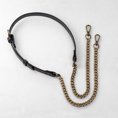 Vanity Strap - Curb Chain in Antique Brass and Black Leather Urban-Equestrian