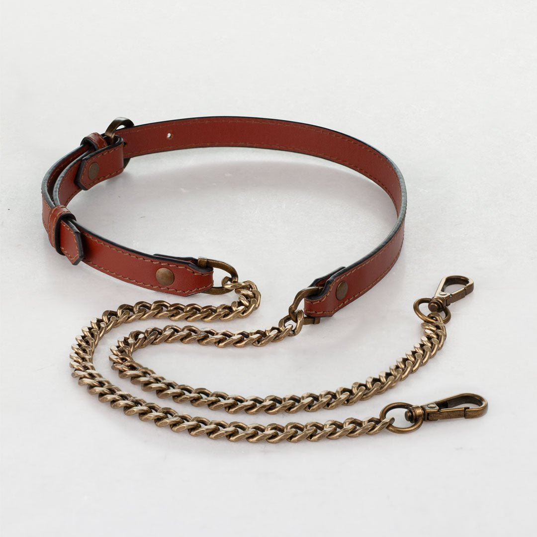 Vanity Strap - Curb Chain in Antique Brass and Cognac Leather Urban-Equestrian