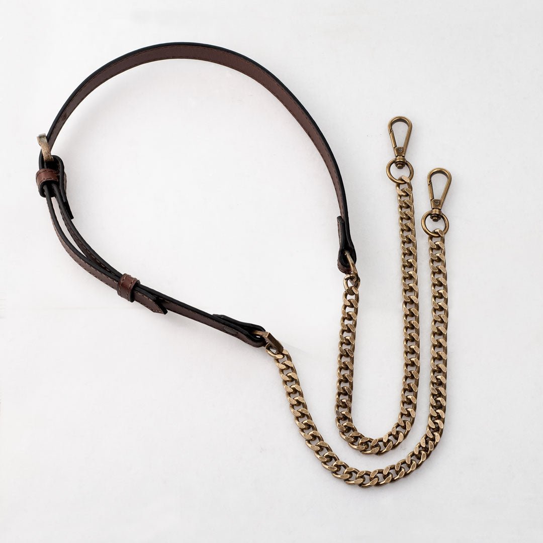 Vanity Strap - Curb Chain in Antique Brass and Deep Brown Leather Urban-Equestrian