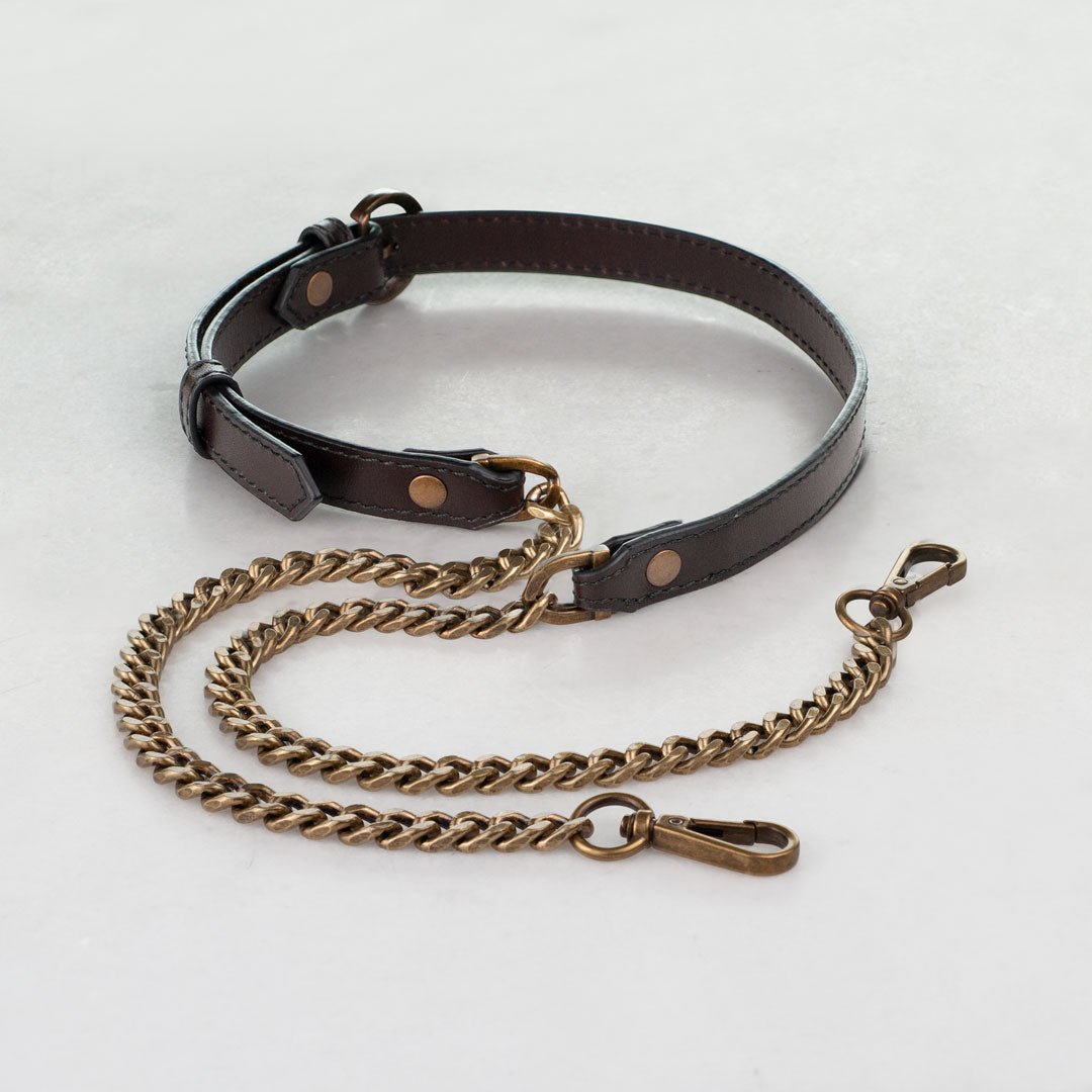 Vanity Strap - Curb Chain in Antique Brass and Deep Brown Leather Urban-Equestrian