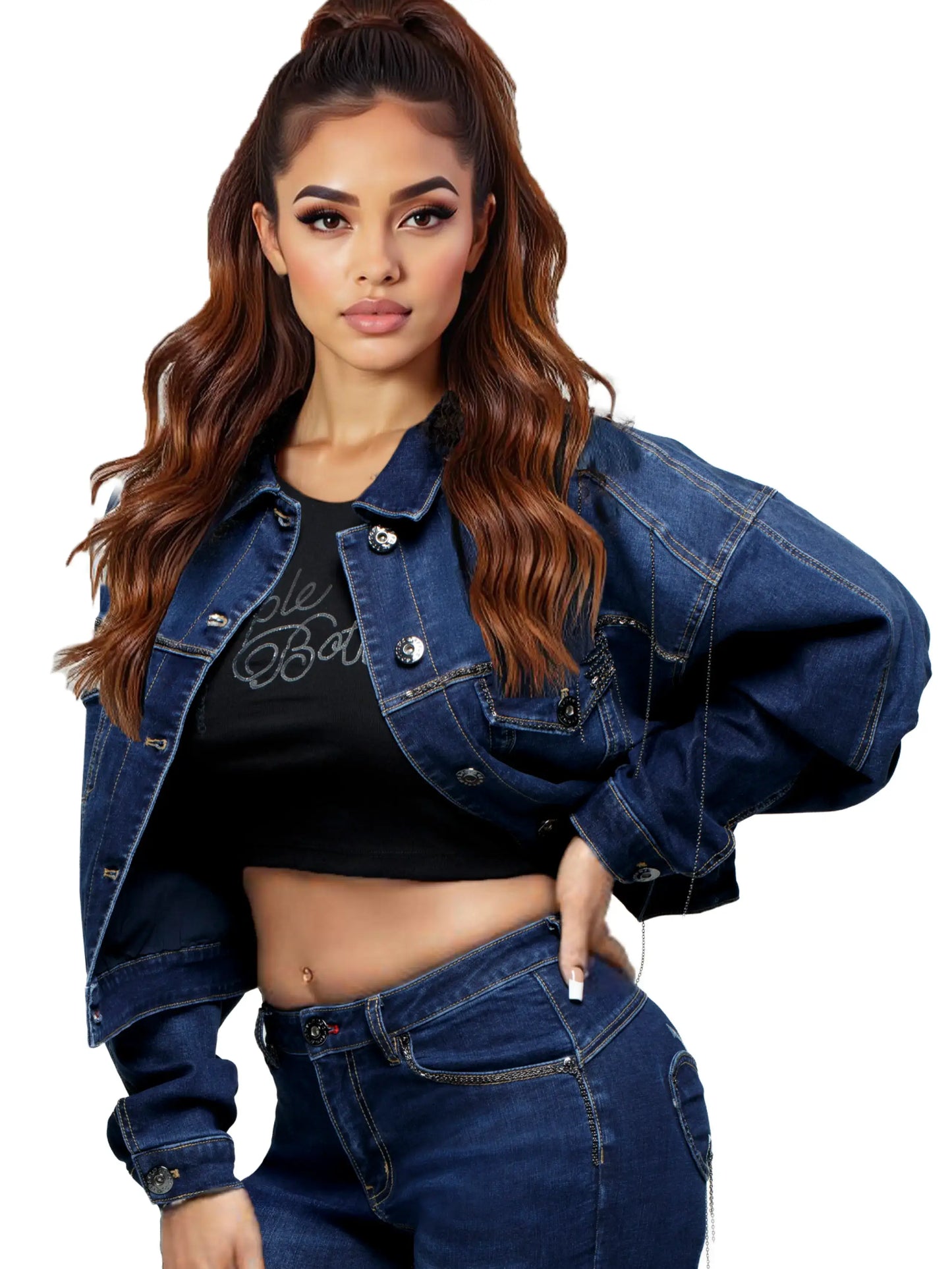 Denim Chain Link Jacket Apple Bottom Jeans
