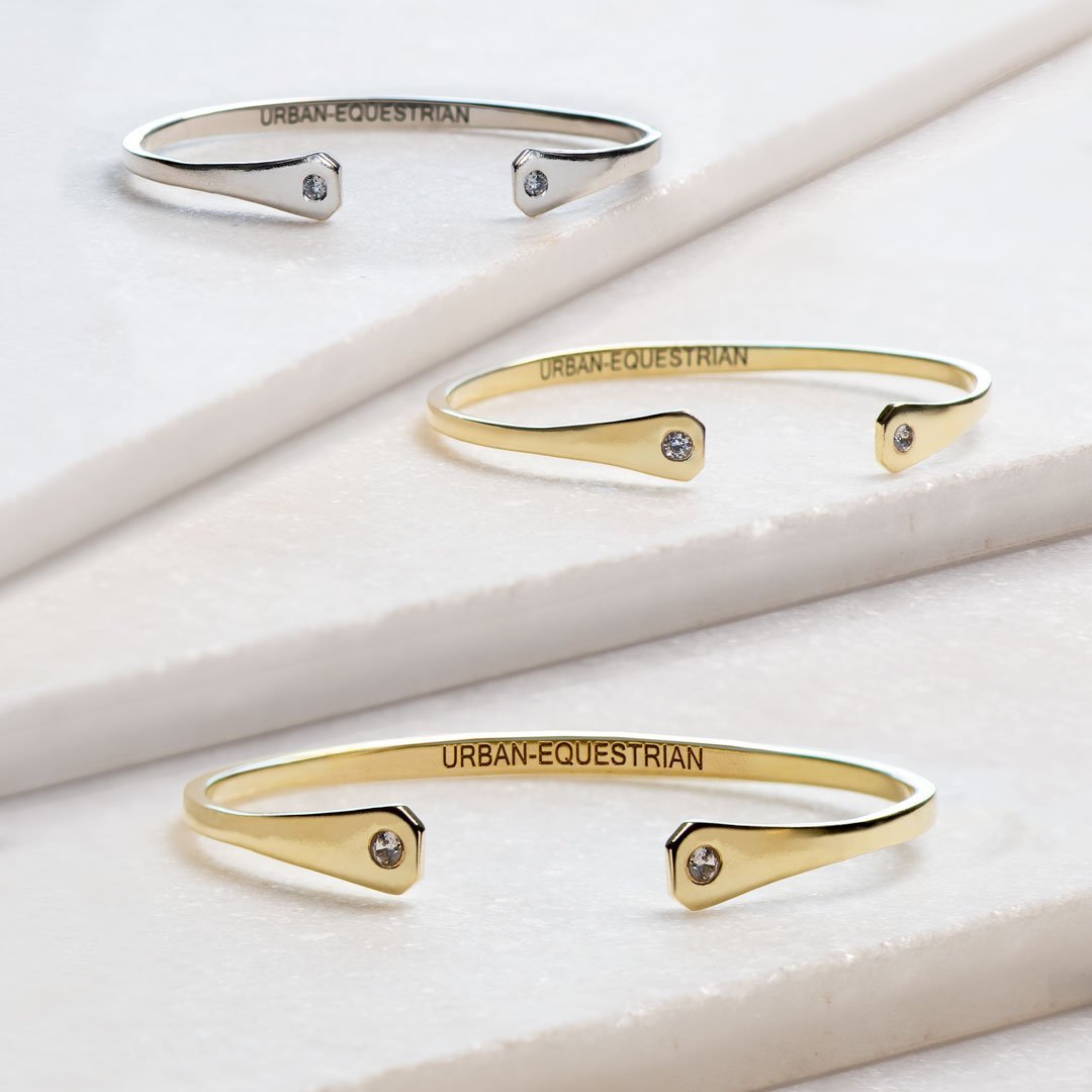 Charmed - Horseshoe Nail Moissanite Stone Bracelet in Gold Urban-Equestrian