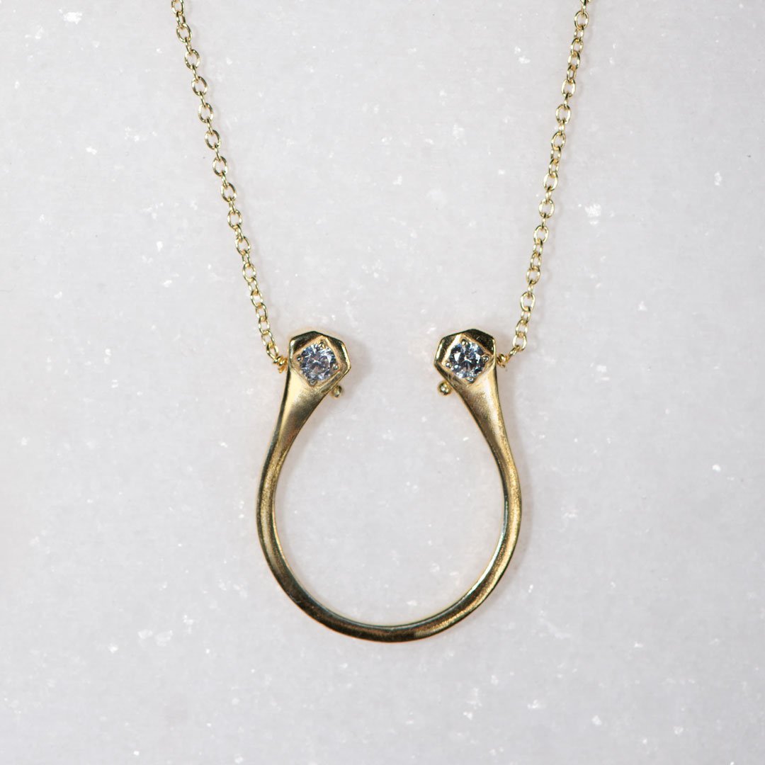 Charmed - Mossanite Equestrian Horseshoe Nail Necklace in Gold Urban-Equestrian