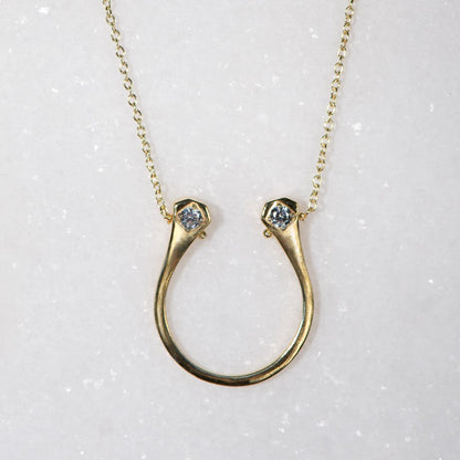 Charmed - Mossanite Equestrian Horseshoe Nail Necklace in Gold Urban-Equestrian