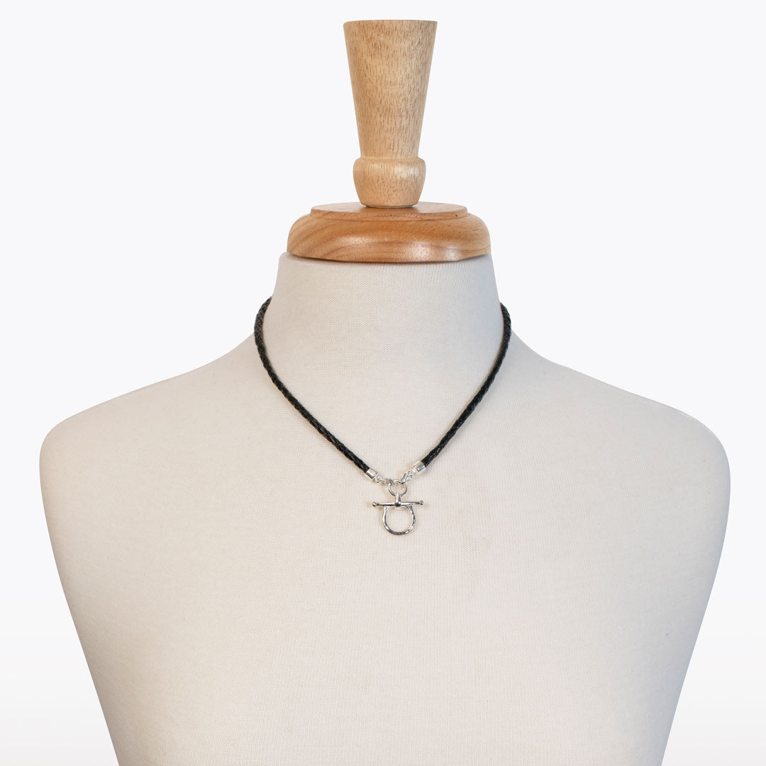Chelsea - Braided Leather Silver Equestrian Horse Bit Necklace Urban-Equestrian