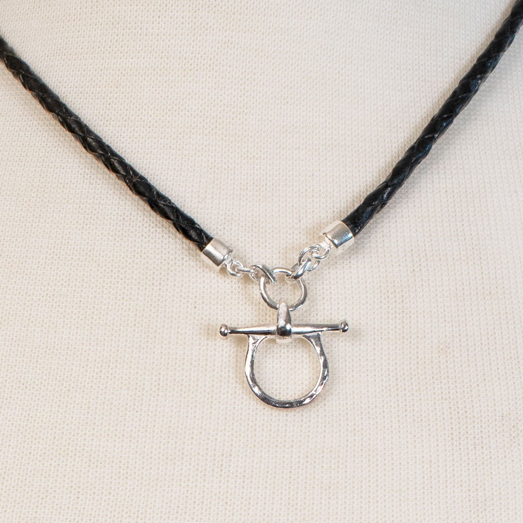 Chelsea - Braided Leather Silver Equestrian Horse Bit Necklace Urban-Equestrian