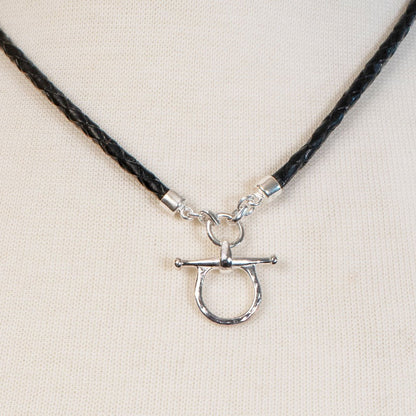 Chelsea - Braided Leather Silver Equestrian Horse Bit Necklace Urban-Equestrian