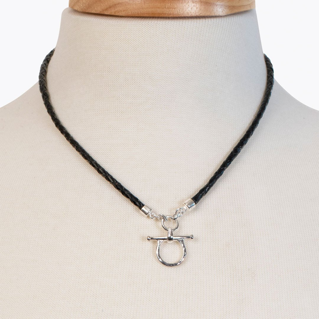 Chelsea - Braided Leather Silver Equestrian Horse Bit Necklace Urban-Equestrian