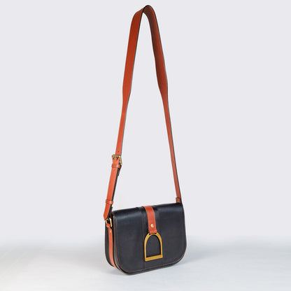 Signature Stirrup - Riding Stirrup Crossbody Luxury Leather Handbag in Cognac on Black Urban-Equestrian