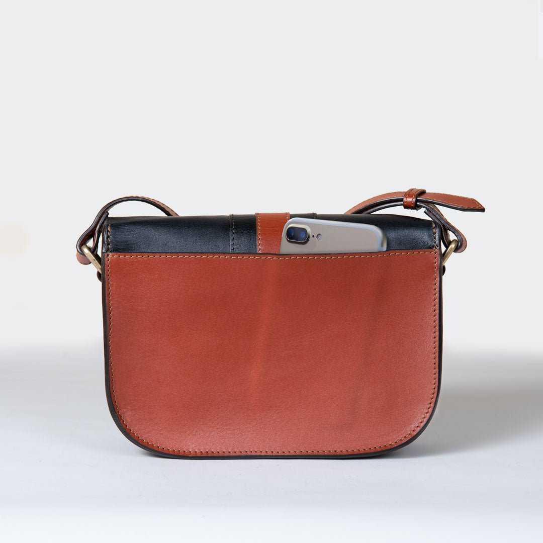 Signature Stirrup - Riding Stirrup Crossbody Luxury Leather Handbag in Cognac on Black Urban-Equestrian