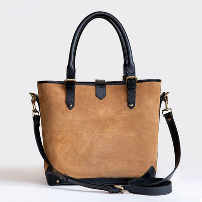 Signature - Riding Stirrup Tote Luxury Leather Handbag in Black on Chestnut Urban-Equestrian