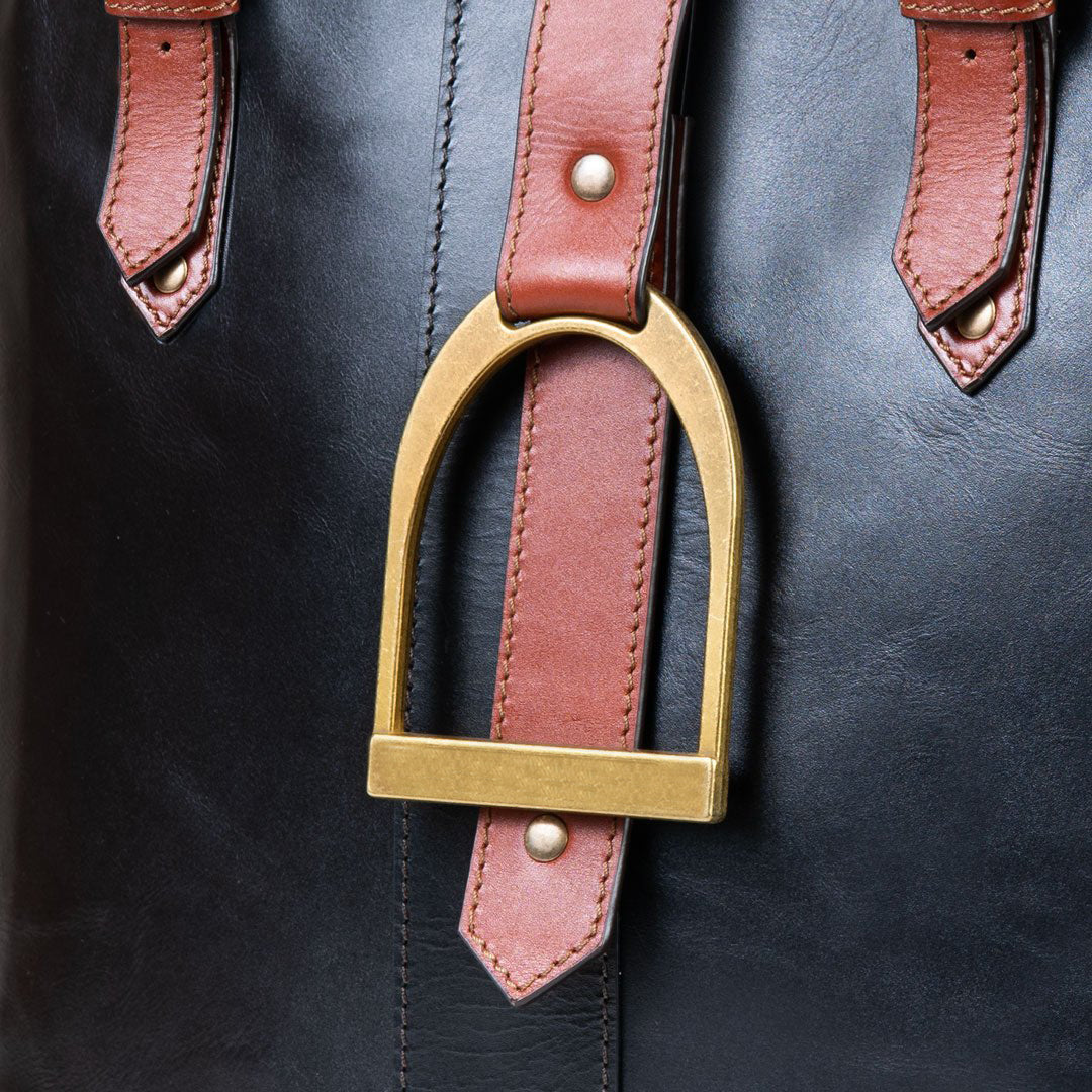 Signature - Riding Stirrup Tote Luxury Leather Handbag in Cognac on Black Urban-Equestrian