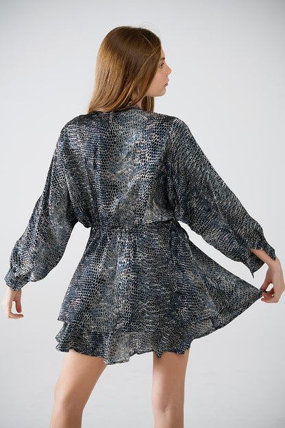 chiffon dress in grey leopard print Q2store