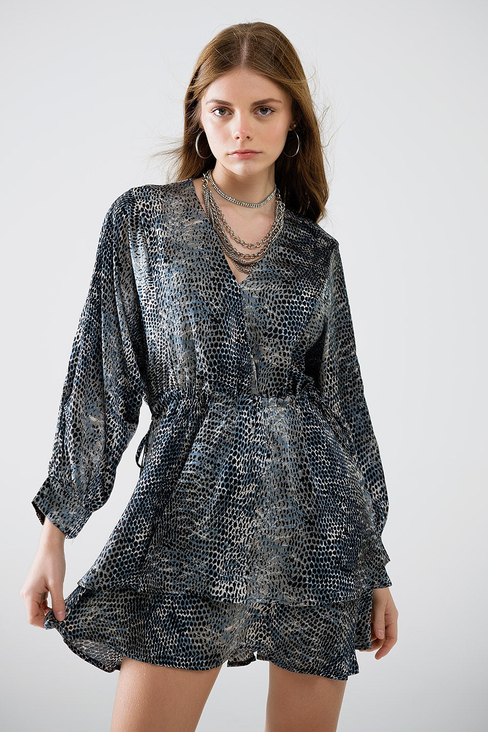 chiffon dress in grey leopard print Q2store