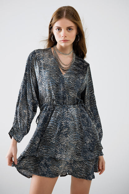 chiffon dress in grey leopard print Q2store