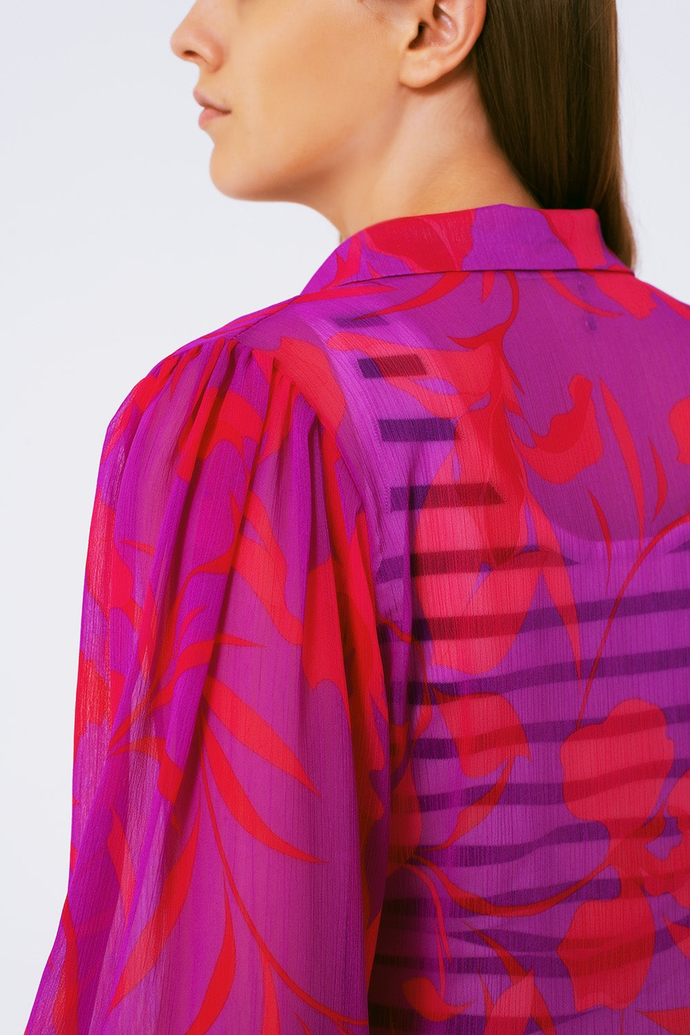 chiffon floral print blouse in fuchsia Q2store