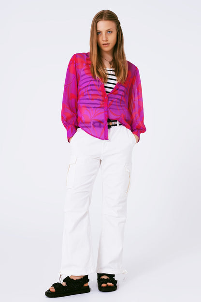 chiffon floral print blouse in fuchsia Q2store