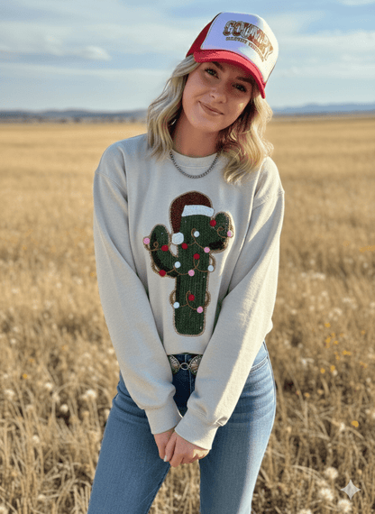 Christmas Cactus Sequins Patch Sweatshirt Wild Junkie