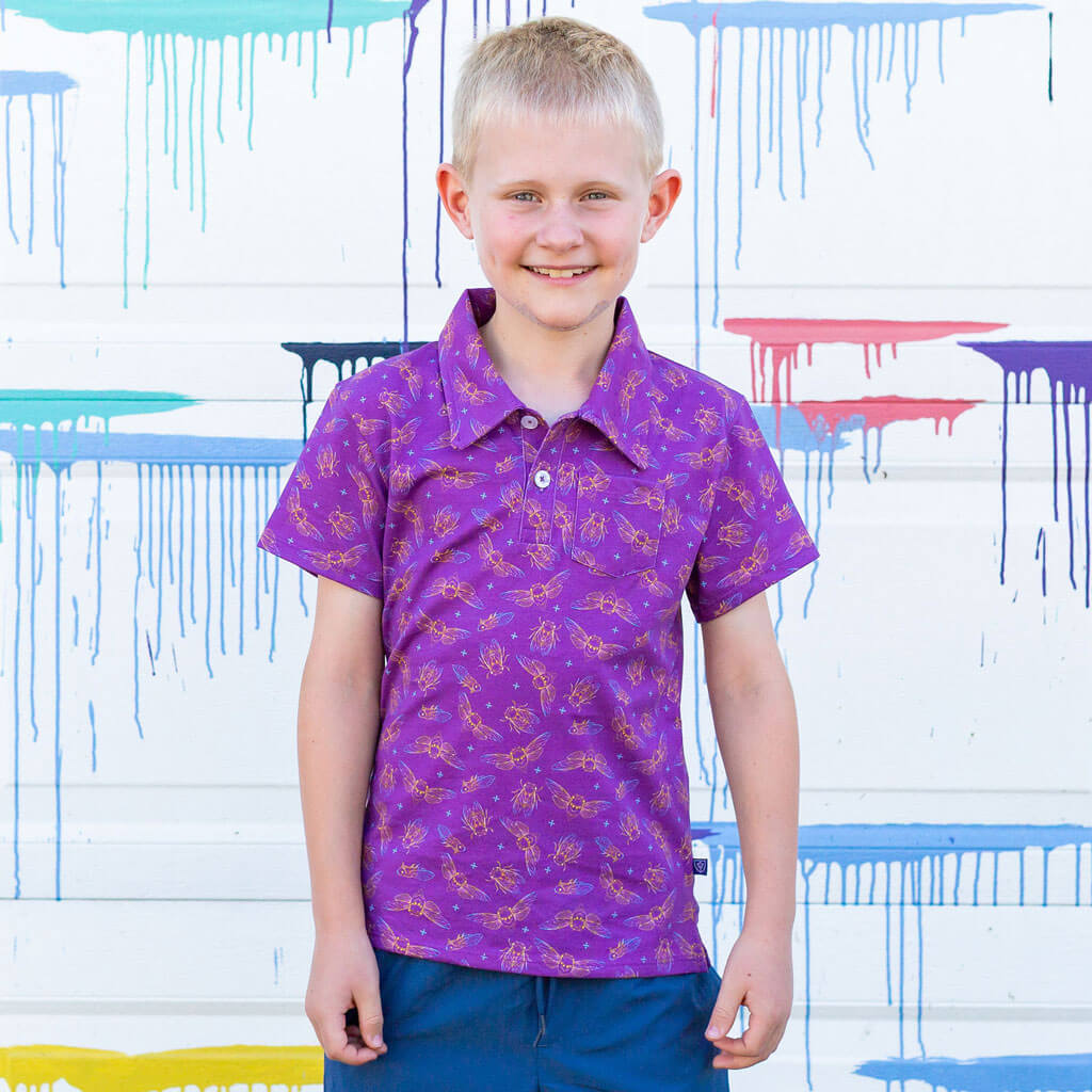 "Emergence" Cicadas Short Sleeve Polo Shirt Princess Awesome & Boy Wonder